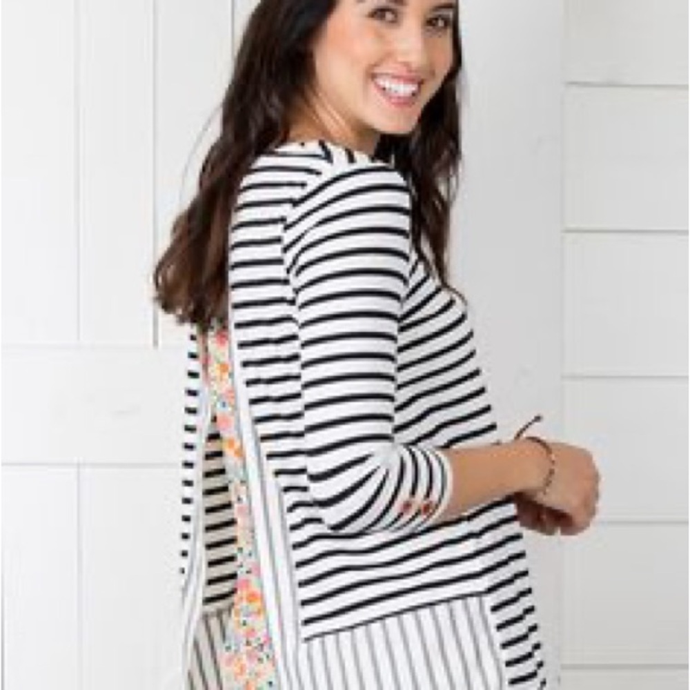 Matilda Jane Joanna Gaines Harvest Days Stripe Tunic Women's Size L Floral Black